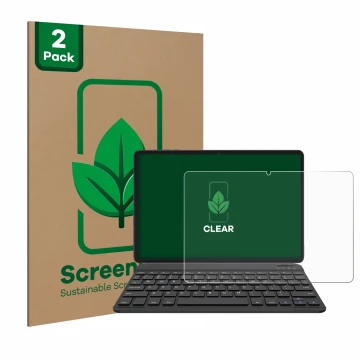 Face avant d’un emballage produit avec le logo de la marque ScreenLeaf. À côté, l’appareil BESTTAB A20 est représenté avec la 