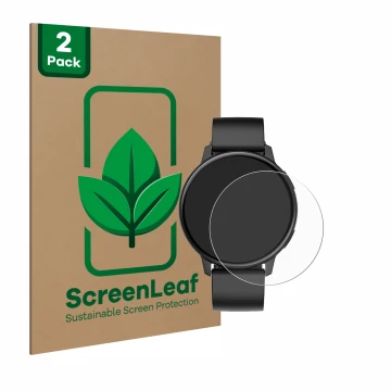 Face avant d’un emballage produit avec le logo de la marque ScreenLeaf. À côté, l’appareil SPC Smartee Duo Classic 1.43