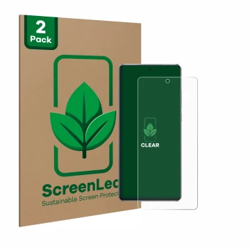 Face avant d’un emballage produit avec le logo de la marque ScreenLeaf. À côté, l’appareil OnePlus 13R est représenté avec la 