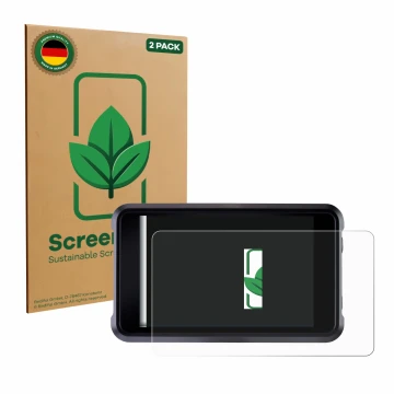 Face avant d’un emballage produit avec le logo de la marque ScreenLeaf. À côté, l’appareil Atomos Shogun Classic est représent