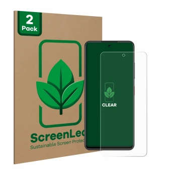 Face avant d’un emballage produit avec le logo de la marque ScreenLeaf. À côté, l’appareil Nubia Focus 5G est représenté avec 
