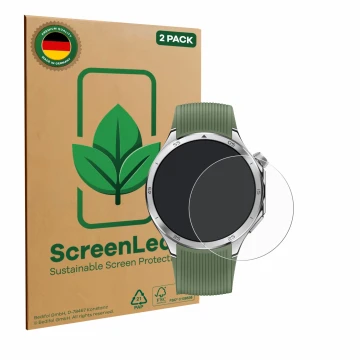 Face avant d’un emballage produit avec le logo de la marque ScreenLeaf. À côté, l’appareil OnePlus Watch 3 est représenté avec