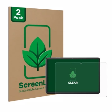 Face avant d’un emballage produit avec le logo de la marque ScreenLeaf. À côté, l’appareil Blackview Tab 60 10.1