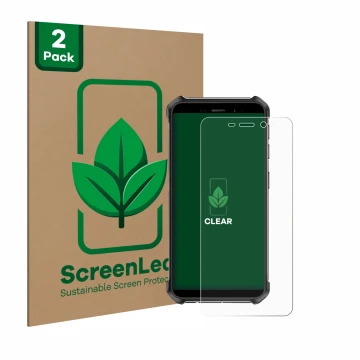Face avant d’un emballage produit avec le logo de la marque ScreenLeaf. À côté, l’appareil Ulefone Armor X12 est représenté av