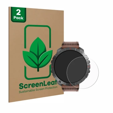 Face avant d’un emballage produit avec le logo de la marque ScreenLeaf. À côté, l’appareil Polar Grit X2 Pro Titan est représe