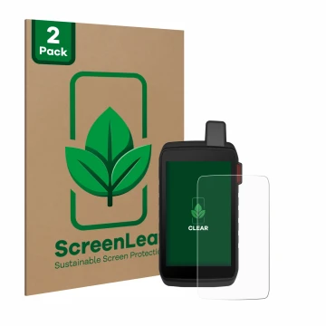 Face avant d’un emballage produit avec le logo de la marque ScreenLeaf. À côté, l’appareil Garmin Montana 710i est représenté 