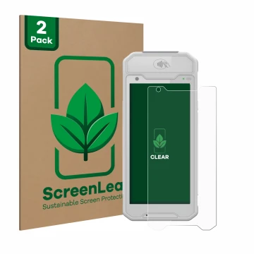 Face avant d’un emballage produit avec le logo de la marque ScreenLeaf. À côté, l’appareil Dojo Pocket est représenté avec la 