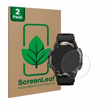 Face avant d’un emballage produit avec le logo de la marque ScreenLeaf. À côté, l’appareil Kospet Tank T3 Ultra 2 est représen