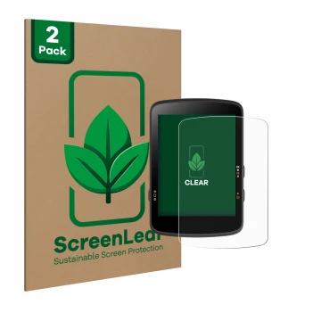 Face avant d’un emballage produit avec le logo de la marque ScreenLeaf. À côté, l’appareil Bryton Rider 17 est représenté avec