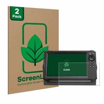 Face avant d’un emballage produit avec le logo de la marque ScreenLeaf. À côté, l’appareil Lowrance Eagle 9 est représenté ave