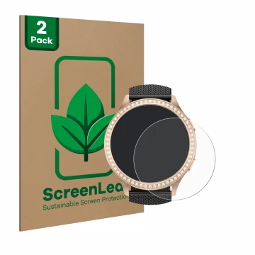 Face avant d’un emballage produit avec le logo de la marque ScreenLeaf. À côté, l’appareil elfofle AK54 1.32