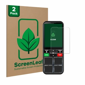 Face avant d’un emballage produit avec le logo de la marque ScreenLeaf. À côté, l’appareil Geemarc CL8000 est représenté avec 