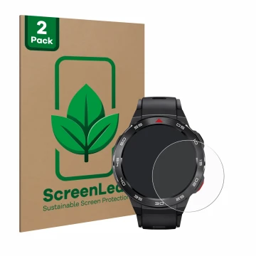 Face avant d’un emballage produit avec le logo de la marque ScreenLeaf. À côté, l’appareil Xiaomi Mibro GS Pro est représenté 