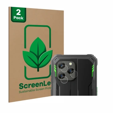 Face avant d’un emballage produit avec le logo de la marque ScreenLeaf. À côté, l’appareil Blackview BV5300 Plus (Caméra UNIQU