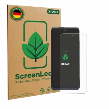 Face avant d’un emballage produit avec le logo de la marque ScreenLeaf. À côté, l’appareil Thuraya One est représenté avec la 