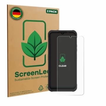 Face avant d’un emballage produit avec le logo de la marque ScreenLeaf. À côté, l’appareil AGM H Max est représenté avec la pr