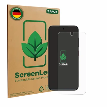 Face avant d’un emballage produit avec le logo de la marque ScreenLeaf. À côté, l’appareil ZTE Blade V70 Vita est représenté a