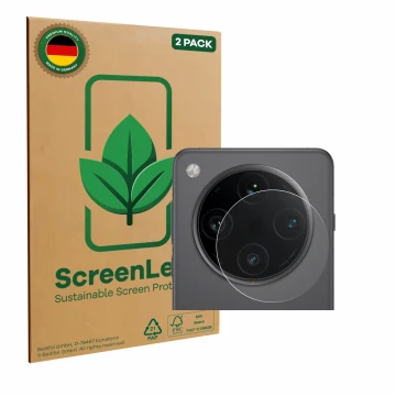 Face avant d’un emballage produit avec le logo de la marque ScreenLeaf. À côté, l’appareil Oppo Find X8 Pro (Caméra UNIQUEMENT