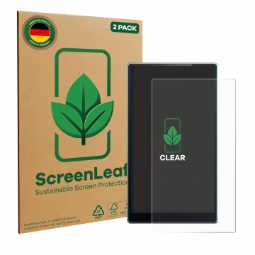 Face avant d’un emballage produit avec le logo de la marque ScreenLeaf. À côté, l’appareil FiiO JM21 est représenté avec la pr