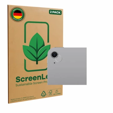 Face avant d’un emballage produit avec le logo de la marque ScreenLeaf. À côté, l’appareil Apple iPad Air 13