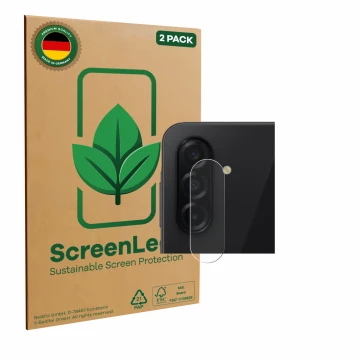 Face avant d’un emballage produit avec le logo de la marque ScreenLeaf. À côté, l’appareil Samsung Galaxy A26 5G (Caméra UNIQU