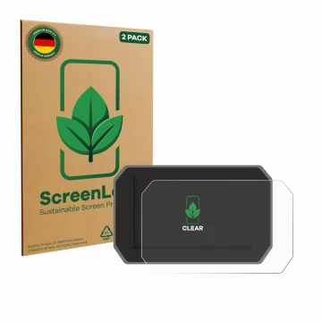 Face avant d’un emballage produit avec le logo de la marque ScreenLeaf. À côté, l’appareil Yamaha Tracer 9 GT+ 2025 est représ