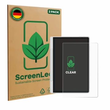 Face avant d’un emballage produit avec le logo de la marque ScreenLeaf. À côté, l’appareil XP-Pen Magic Note Pad est représent