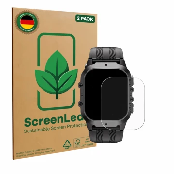 Face avant d’un emballage produit avec le logo de la marque ScreenLeaf. À côté, l’appareil Oukitel BT20 1.96