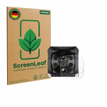 Face avant d’un emballage produit avec le logo de la marque ScreenLeaf. À côté, l’appareil Ulefone Armor 28 Ultra Thermal (Cam