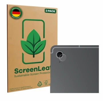 Face avant d’un emballage produit avec le logo de la marque ScreenLeaf. À côté, l’appareil Samsung Galaxy Tab S10 FE (Caméra U