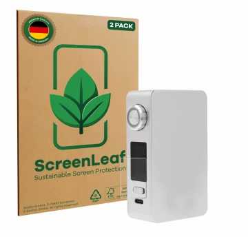 Face avant d’un emballage produit avec le logo de la marque ScreenLeaf. À côté, l’appareil Lost Vape Centaurus M200 est représ