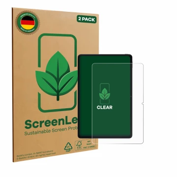 Face avant d’un emballage produit avec le logo de la marque ScreenLeaf. À côté, l’appareil Xiaomi POCO Pad 11