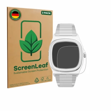 Face avant d’un emballage produit avec le logo de la marque ScreenLeaf. À côté, l’appareil Timex Reissue 1983 E est représenté