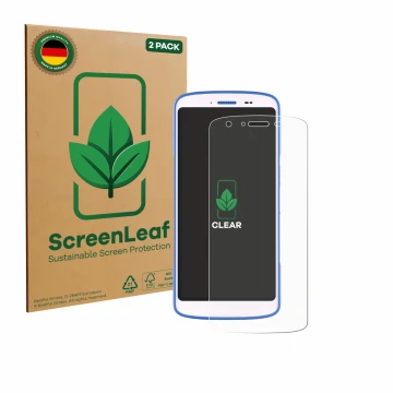 Face avant d’un emballage produit avec le logo de la marque ScreenLeaf. À côté, l’appareil Zebra HC 25 est représenté avec la 