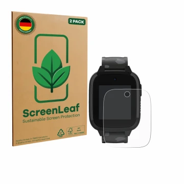 Face avant d’un emballage produit avec le logo de la marque ScreenLeaf. À côté, l’appareil Xplora XGO3 (2e Gen.) est représent
