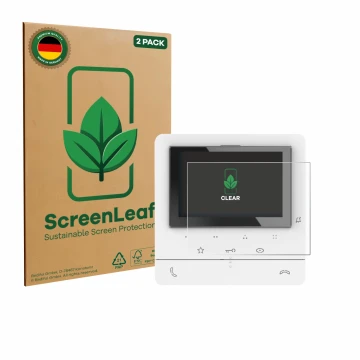 Face avant d’un emballage produit avec le logo de la marque ScreenLeaf. À côté, l’appareil Biticino 344672 est représenté avec