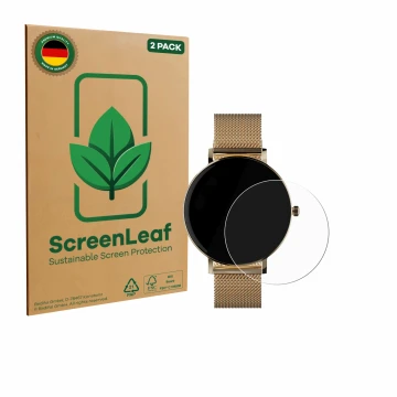 Face avant d’un emballage produit avec le logo de la marque ScreenLeaf. À côté, l’appareil ZenWatch Venice Pro est représenté 