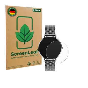 Face avant d’un emballage produit avec le logo de la marque ScreenLeaf. À côté, l’appareil Pireware Amory 5 est représenté ave