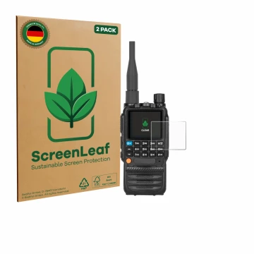 Face avant d’un emballage produit avec le logo de la marque ScreenLeaf. À côté, l’appareil Tidradio TD-H3 est représenté avec 