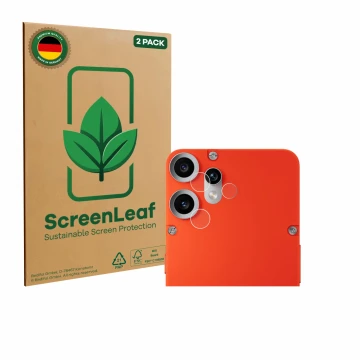 Face avant d’un emballage produit avec le logo de la marque ScreenLeaf. À côté, l’appareil Nothing CMF Phone 2 Pro (Caméra UNI