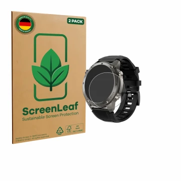 Face avant d’un emballage produit avec le logo de la marque ScreenLeaf. À côté, l’appareil Knauermann GPS 4 (2025) est représe