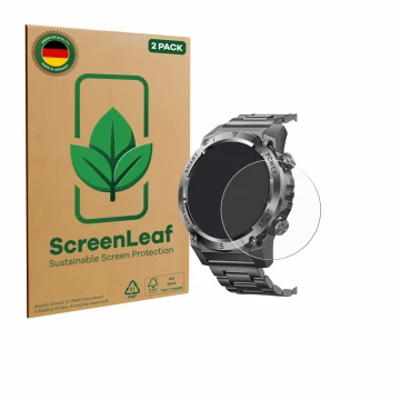 Face avant d’un emballage produit avec le logo de la marque ScreenLeaf. À côté, l’appareil Naixues 55G 1.46
