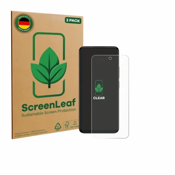 Face avant d’un emballage produit avec le logo de la marque ScreenLeaf. À côté, l’appareil TCL SE NxtPaper 5G est représenté a