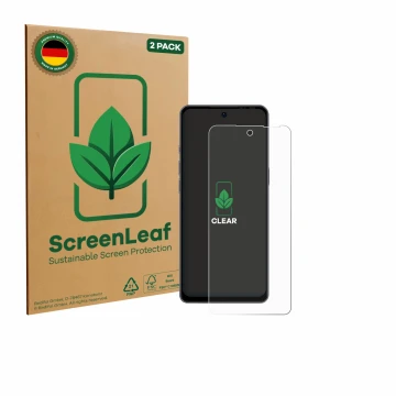 Face avant d’un emballage produit avec le logo de la marque ScreenLeaf. À côté, l’appareil Ulefone Note 18 Pro est représenté 