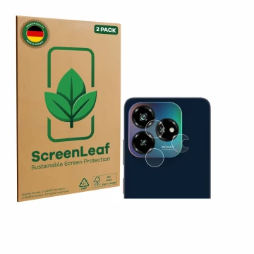 Face avant d’un emballage produit avec le logo de la marque ScreenLeaf. À côté, l’appareil ZTE Blade V60 Vita (Caméra UNIQUEME