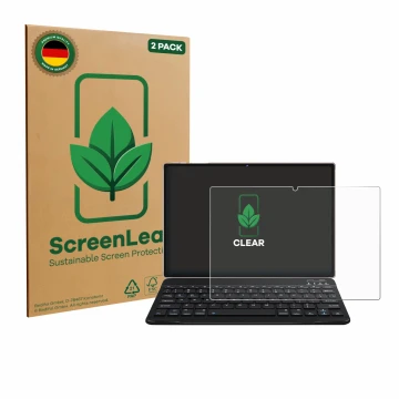 Face avant d’un emballage produit avec le logo de la marque ScreenLeaf. À côté, l’appareil DEERTiME E6 10.1