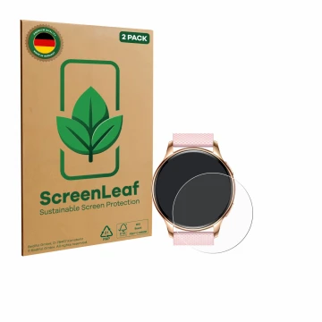 Face avant d’un emballage produit avec le logo de la marque ScreenLeaf. À côté, l’appareil Maoo VT.11 est représenté avec la p