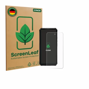 Face avant d’un emballage produit avec le logo de la marque ScreenLeaf. À côté, l’appareil Ulefone Armor 28 Pro est représenté