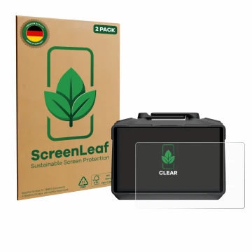 Face avant d’un emballage produit avec le logo de la marque ScreenLeaf. À côté, l’appareil DJI RC Pro 2 est représenté avec la