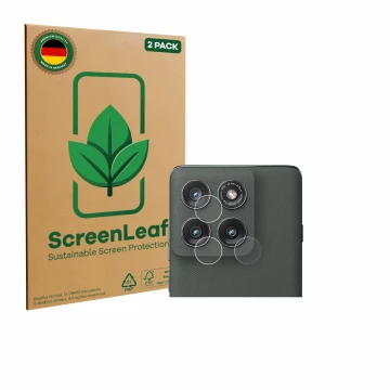 Face avant d’un emballage produit avec le logo de la marque ScreenLeaf. À côté, l’appareil Motorola Edge (2025) (Caméra UNIQUE